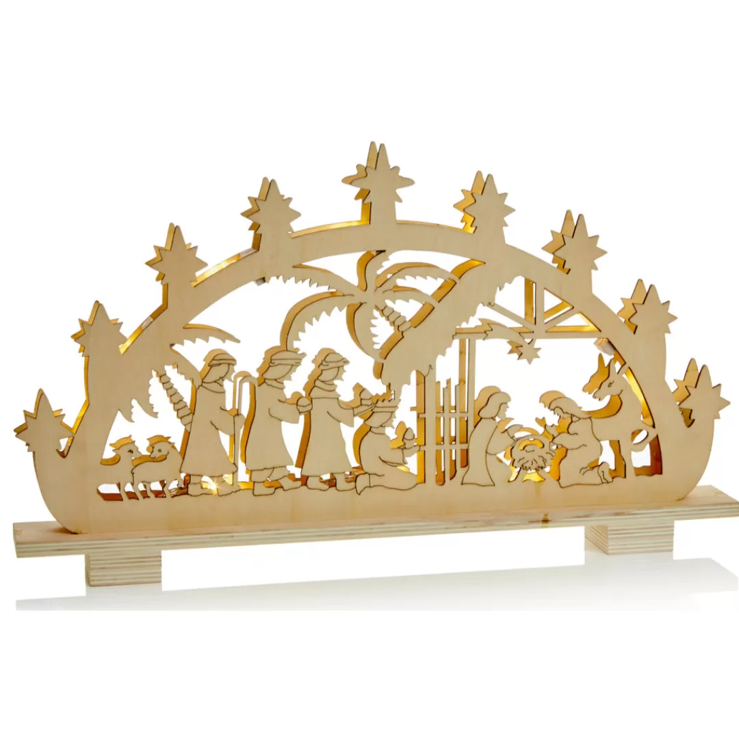 The Christmas Shop Battery Operated Lights | Wooden Ornaments*45cm Wood Nativity Scene