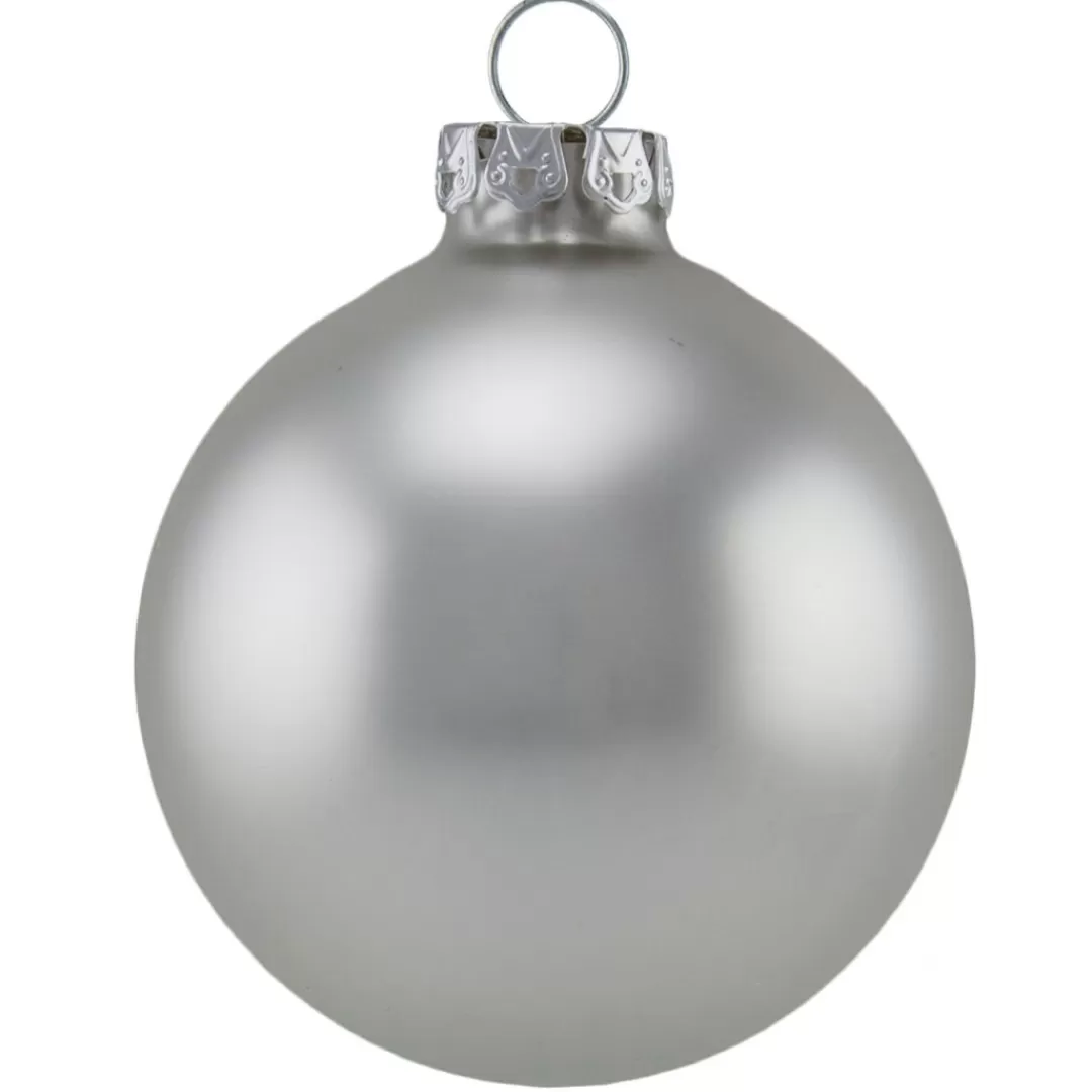 The Christmas Shop Silver & White Theme | Glass*8cm Matt Silver Baubles