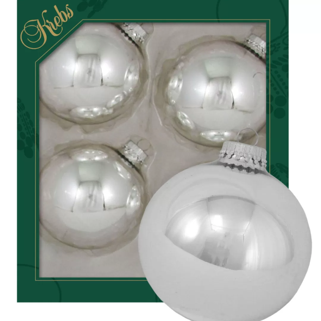 The Christmas Shop Silver & White Theme | Glass*8cm Shiny Silver Baubles