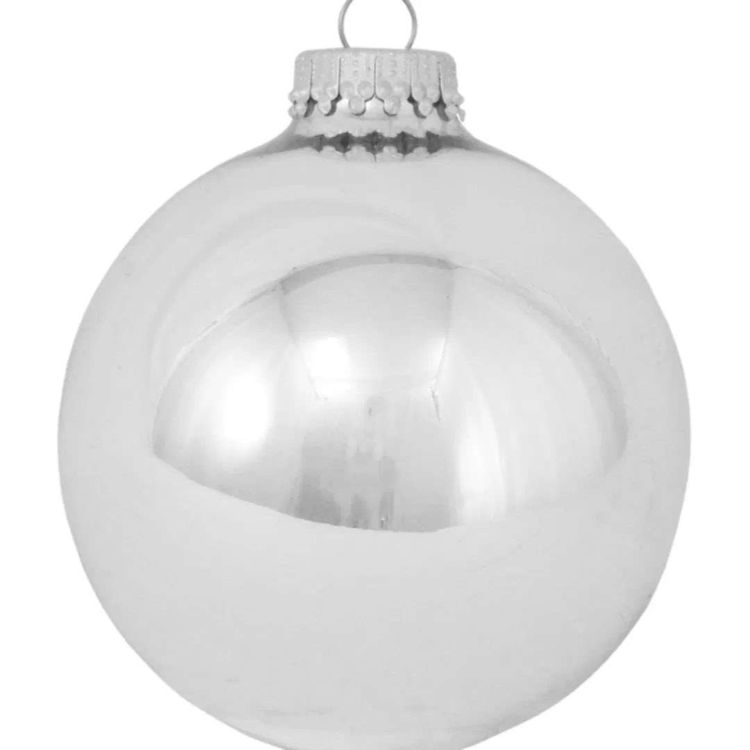 The Christmas Shop Silver & White Theme | Glass*8cm Shiny Silver Baubles