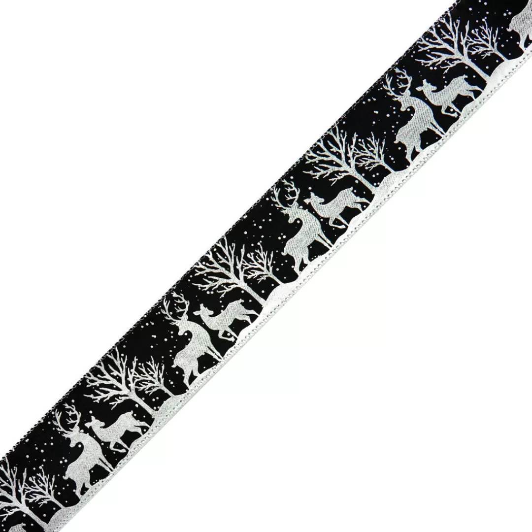 The Christmas Shop Ribbon | Other Colours*Black W/Silver Reindeer Ribbon