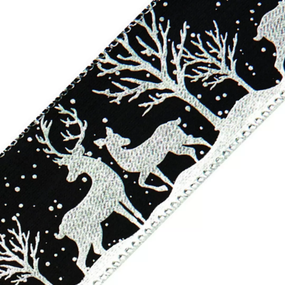 The Christmas Shop Ribbon | Other Colours*Black W/Silver Reindeer Ribbon