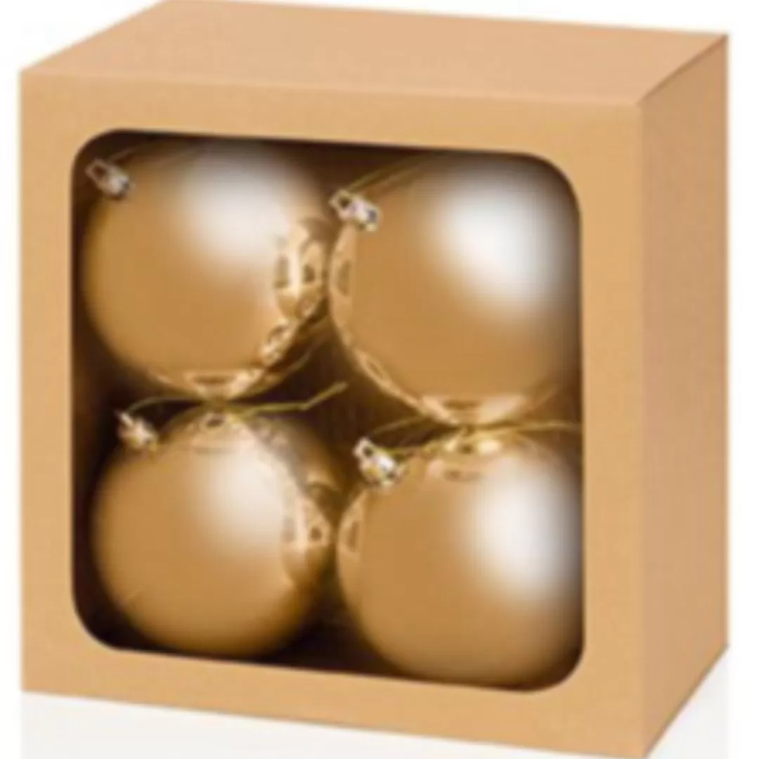 The Christmas Shop Gold Theme | Shatterproof*Box Of 4 Large Shiny Gold Baubles