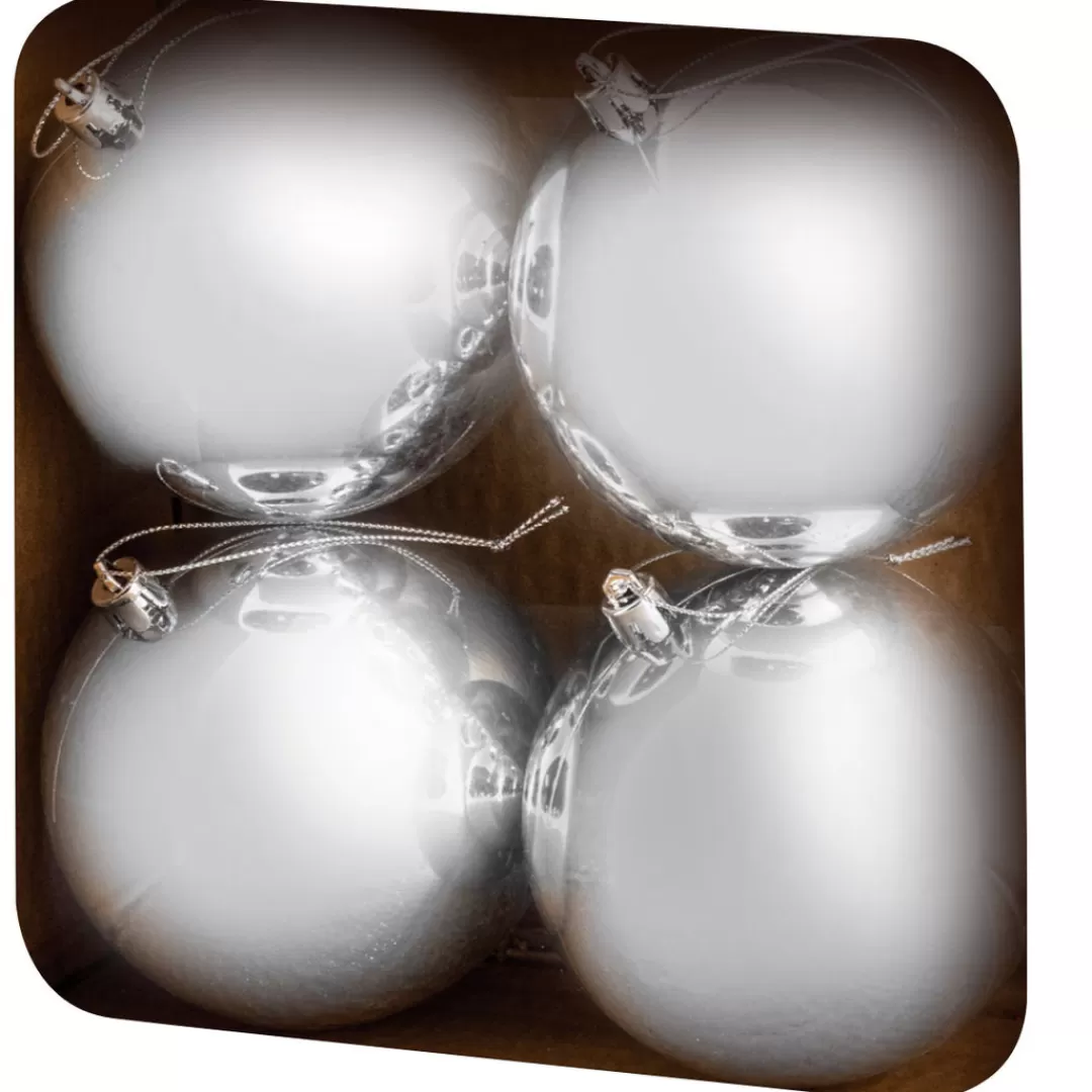 The Christmas Shop Silver & White Theme | Shatterproof*Box Of 4 Large Shiny Silver Baubles