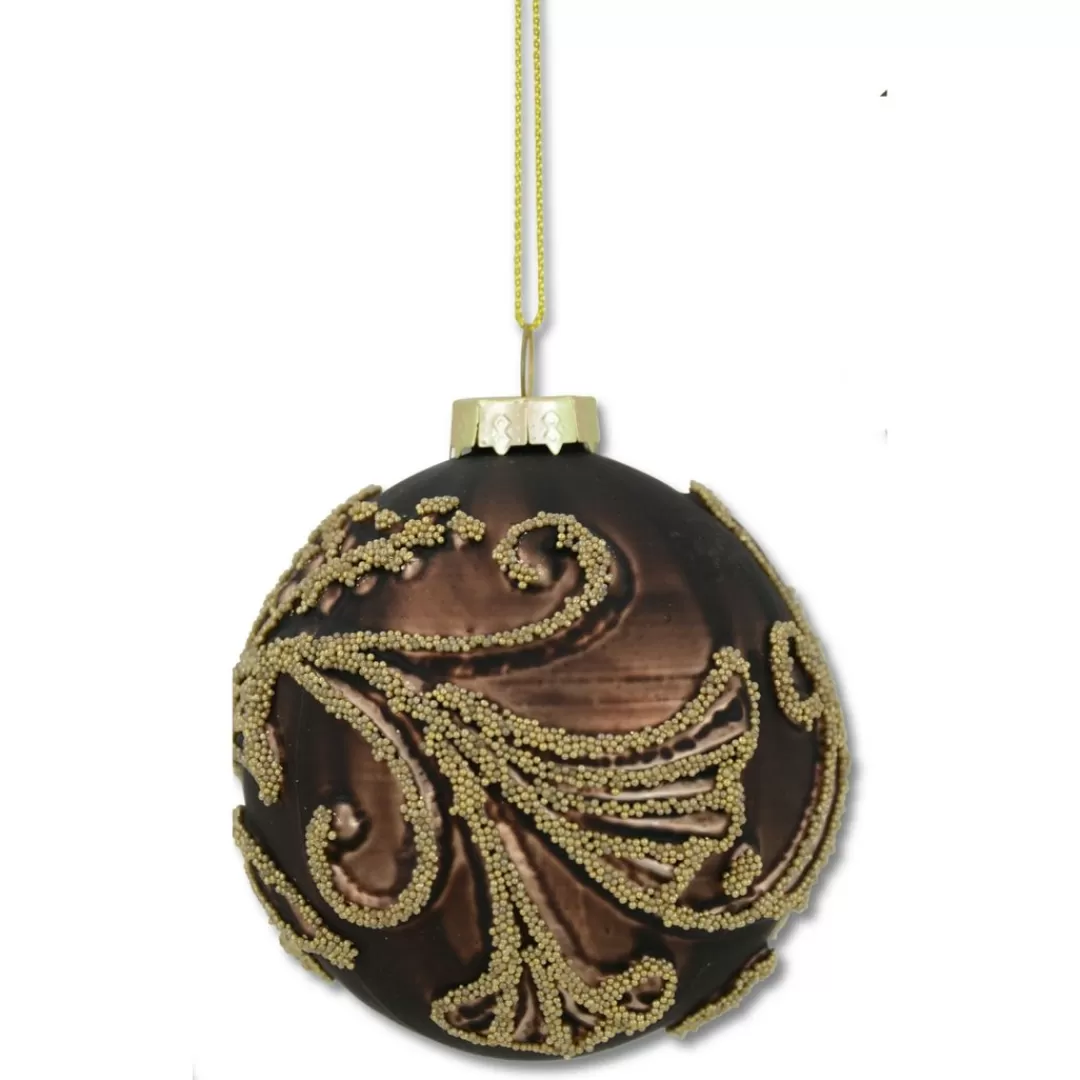 The Christmas Shop Other Colours | Glass*Brown Glass Bauble With Gold Beading