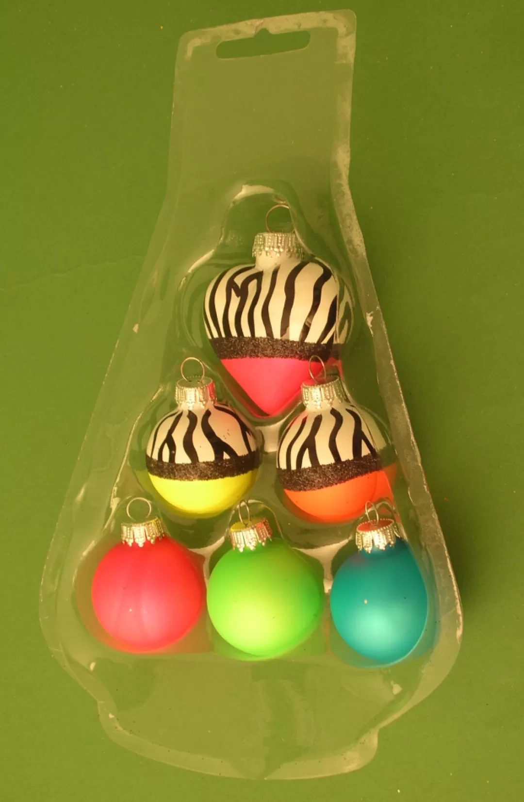 The Christmas Shop Glass*Dayglo Baubles With Stripes