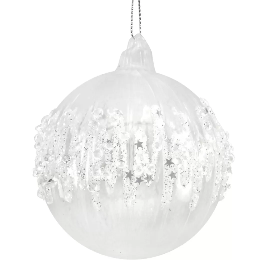 The Christmas Shop Silver & White Theme | Glass*Decorated Glass Bauble