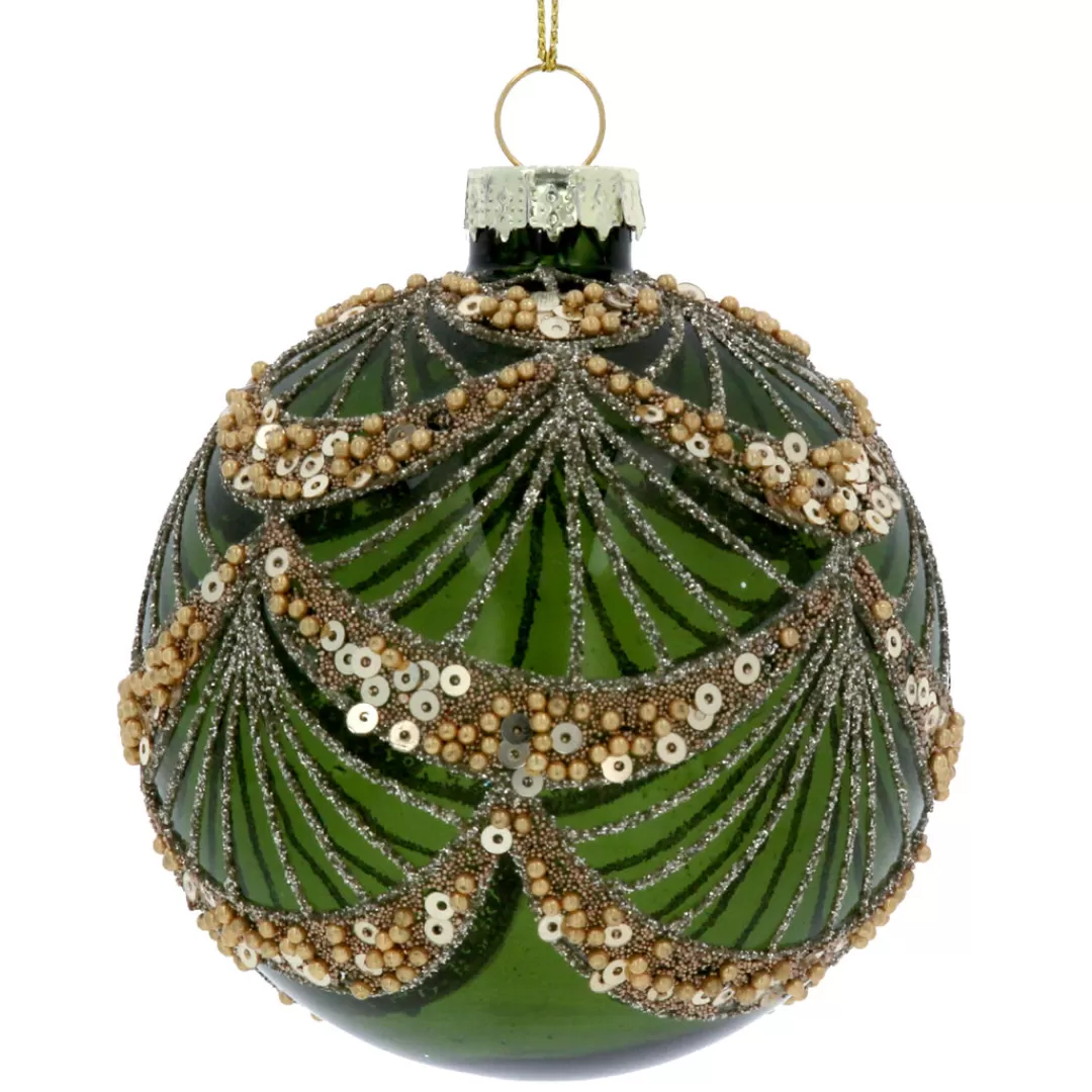 The Christmas Shop Glass | Gold Theme*Decorated Green Glass Bauble