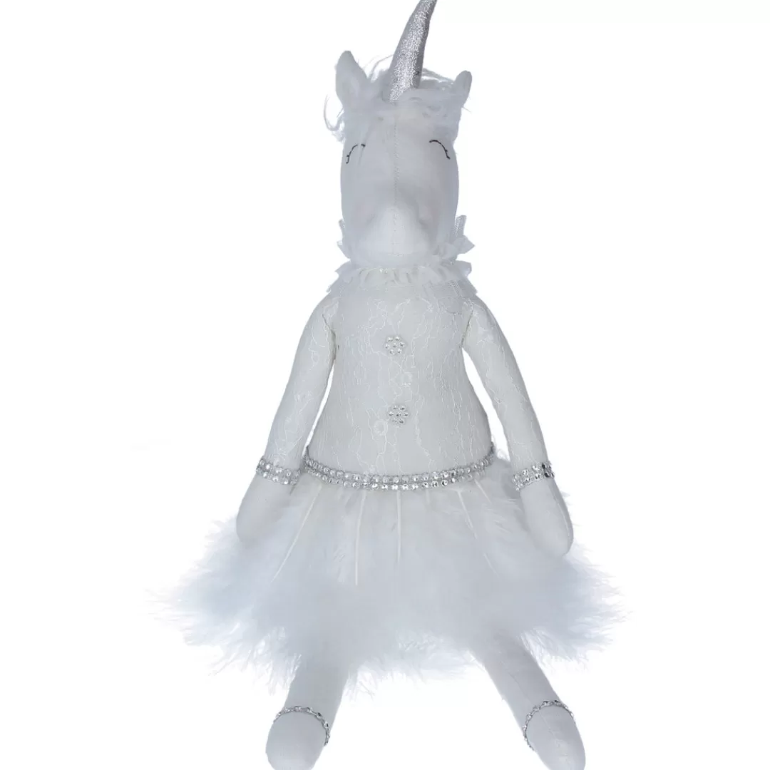 The Christmas Shop Christmas Figures | Silver & White Theme*Fabric Princess Unicorn