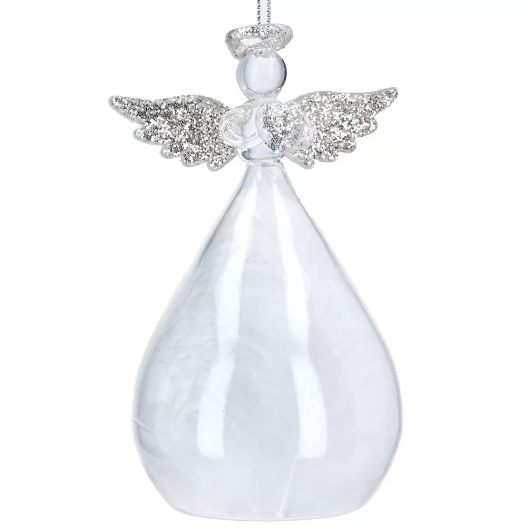 The Christmas Shop Glass | Silver & White Theme*Glass Angel With Feathers