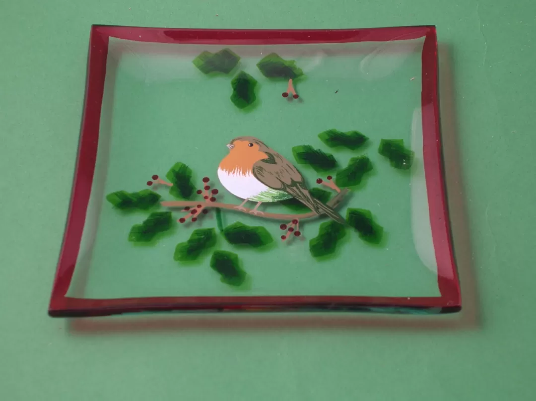 The Christmas Shop Tableware | Candles*Glass Dish With Robin Design