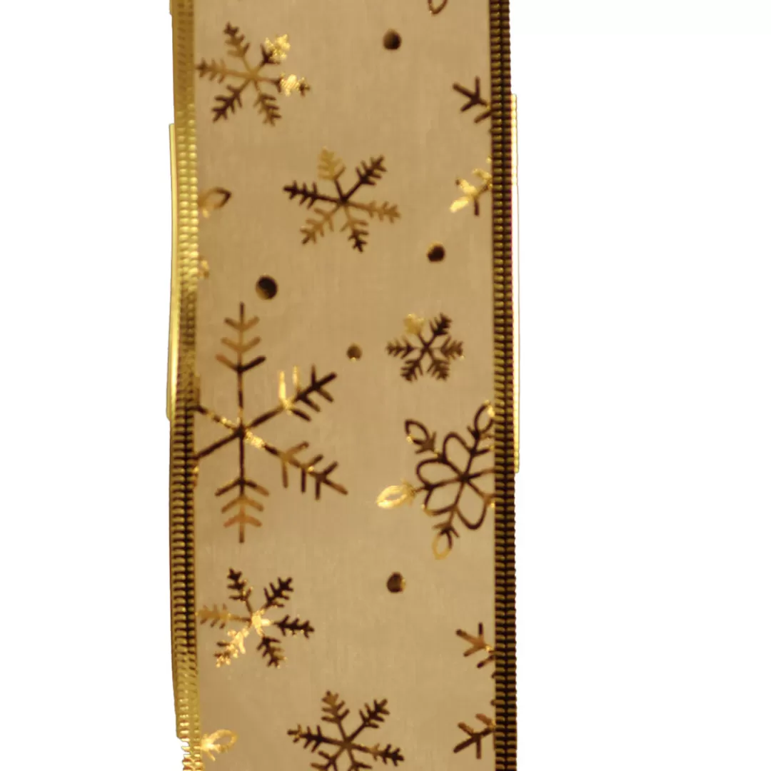 The Christmas Shop Ribbon | Gold Theme*Gold Sheer Ribbon With Snowflake Motif