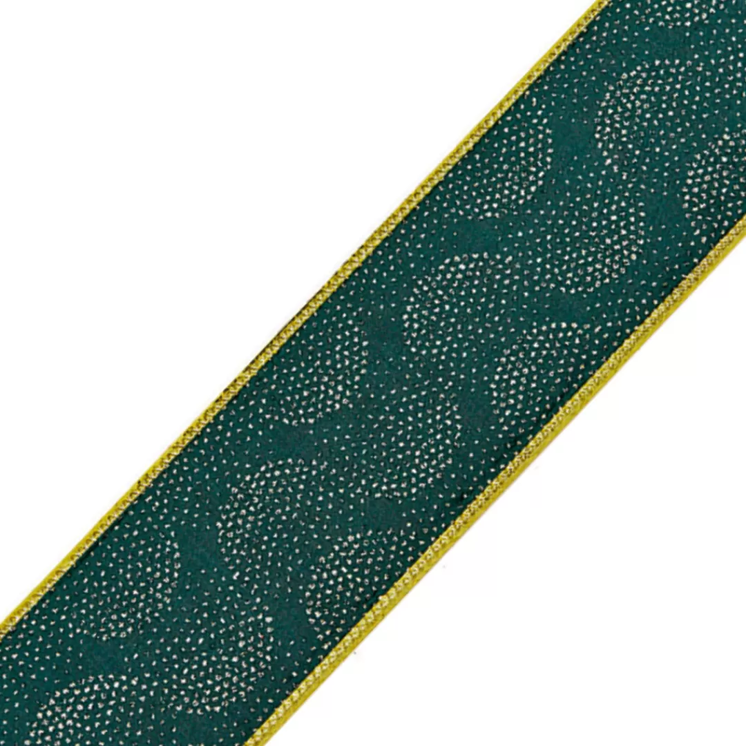 The Christmas Shop Ribbon*Green Wired Ribbon With Gold Swirl Pattern