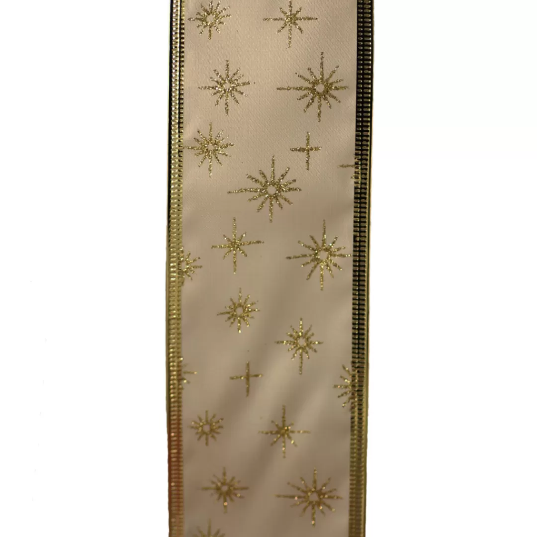 The Christmas Shop Ribbon | Gold Theme*Ivory Ribbon With Gold Glitter Stars