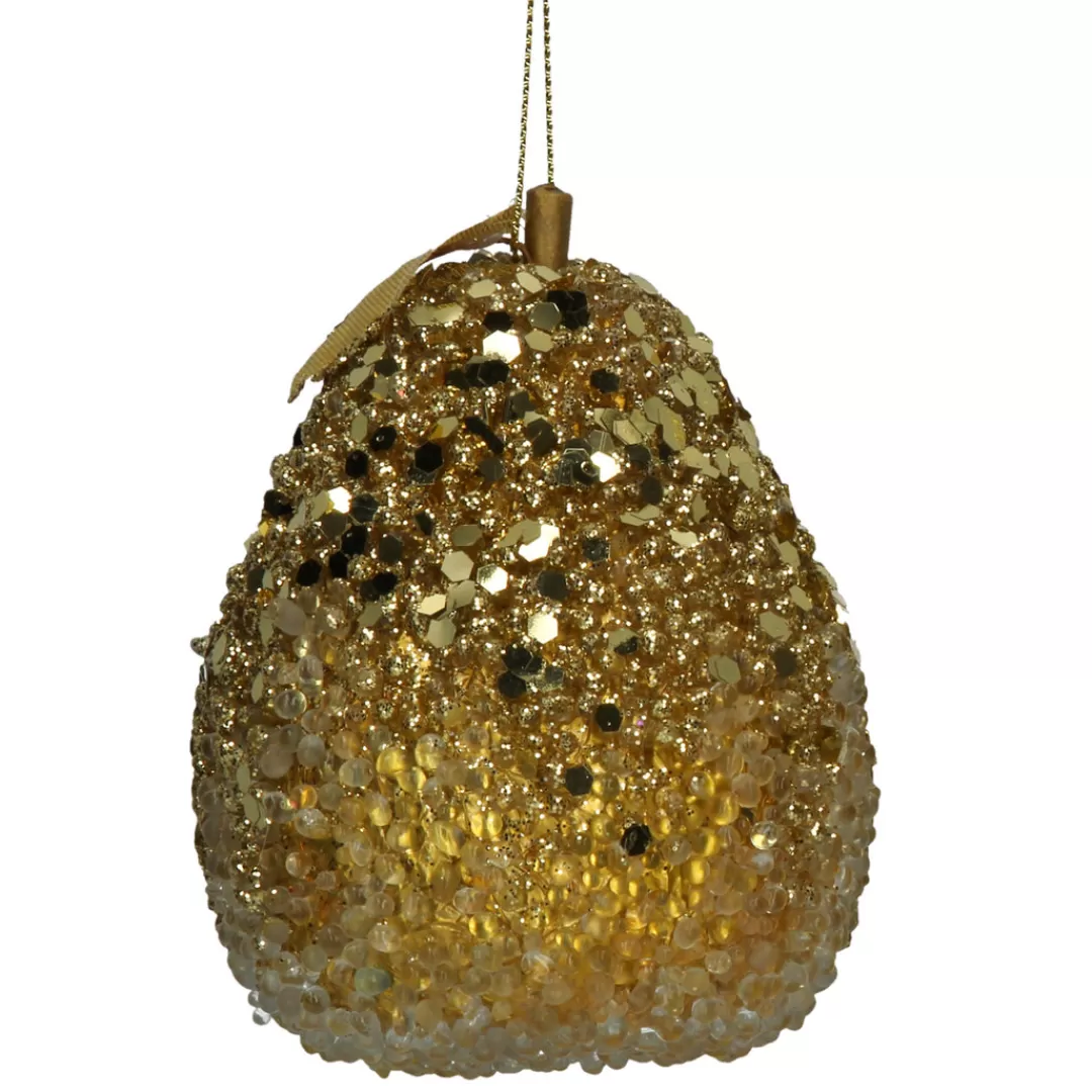 The Christmas Shop Gold Theme*Old Gold Bead & Sequin Pear