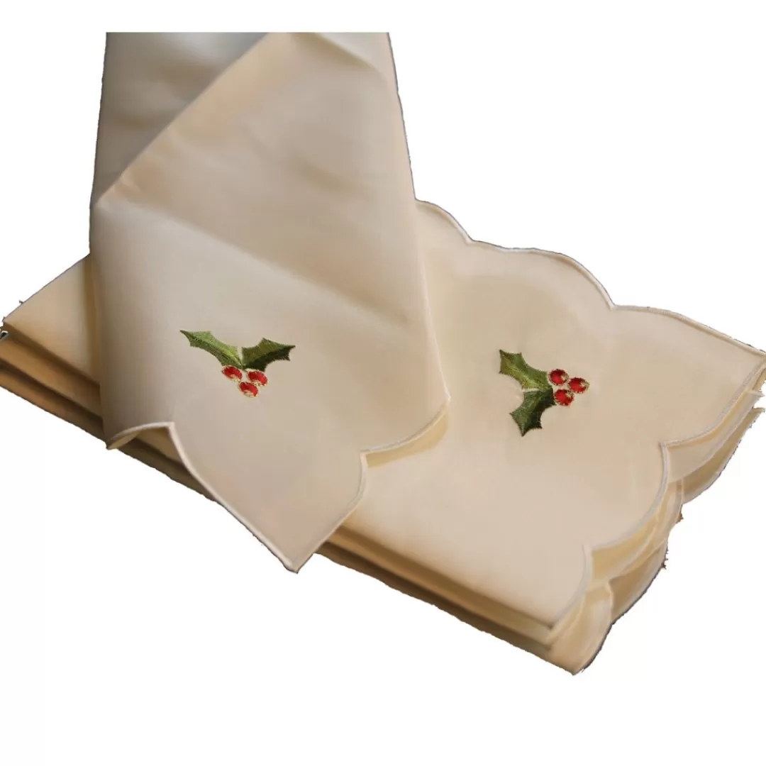 The Christmas Shop Tableware | Tablecloths*Pack Of 4 Napkins With Holly Vine Motif