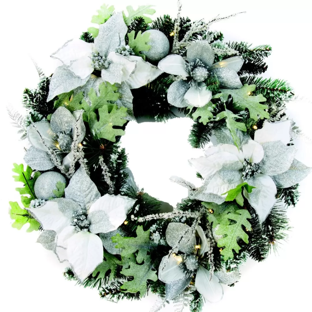 The Christmas Shop Battery Operated Lights | Wreaths*Pre Lit Silver Wreath