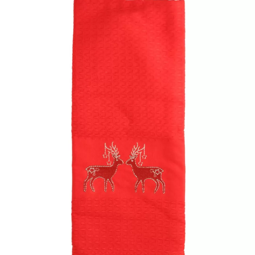 The Christmas Shop Tableware*Red Tea Towel With Reindeer Motif