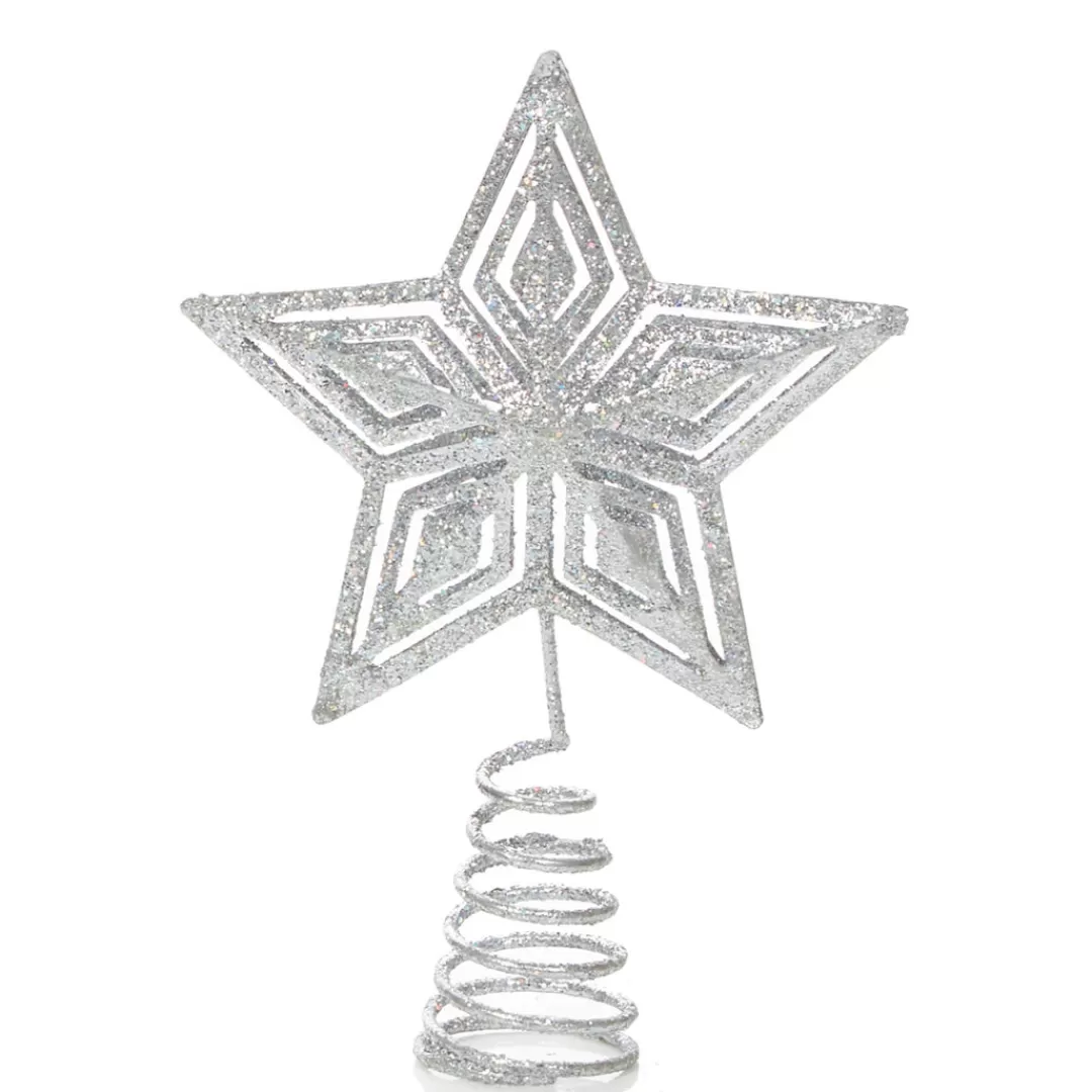 The Christmas Shop Treetop Stars | Silver & White Theme*Silver 15cm Glitter Star Tree Topper