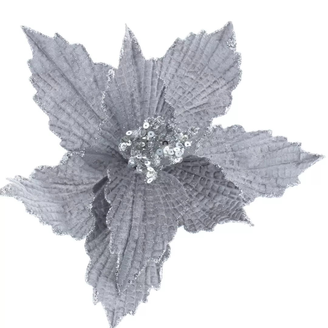 The Christmas Shop Picks & Berries | Silver & White Theme*Silver Clip-on Poinsettia