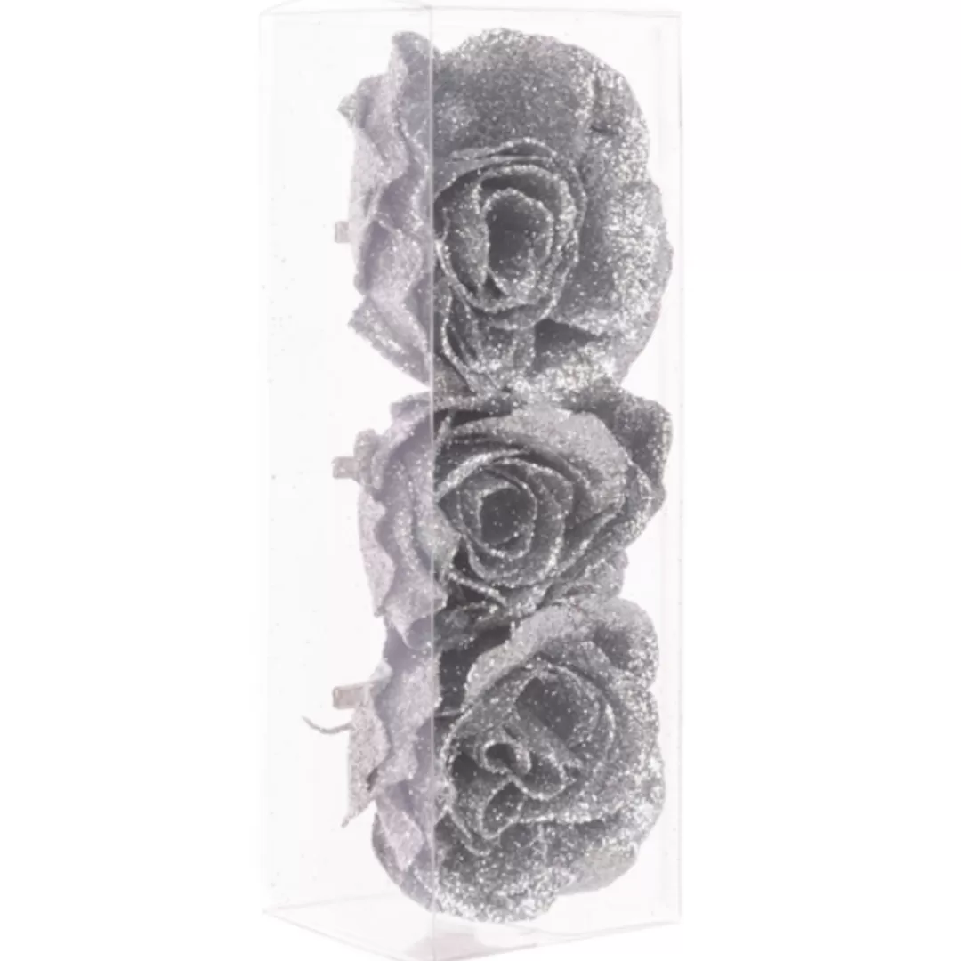 The Christmas Shop Silver & White Theme*Silver Glitter Roses