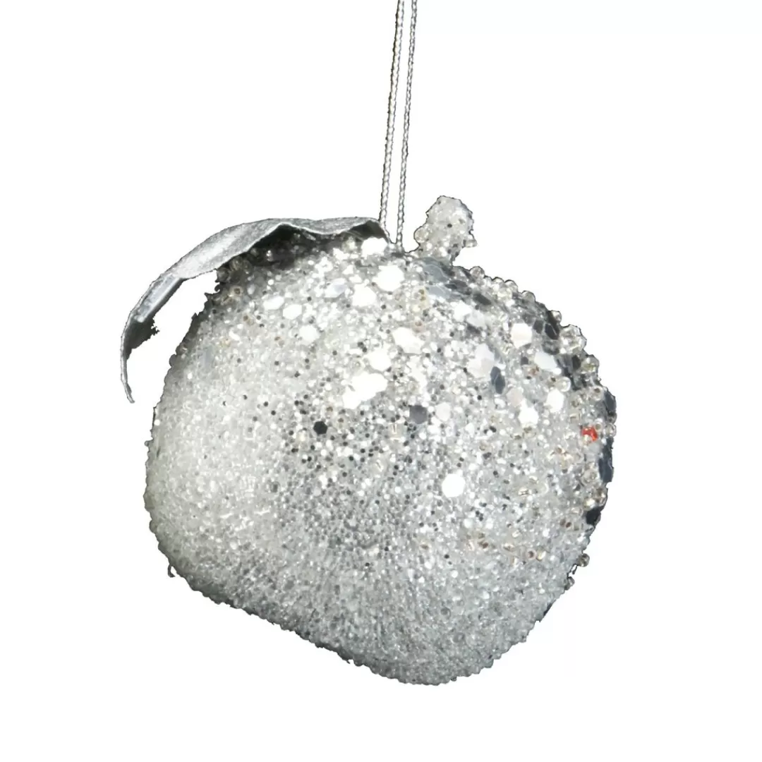 The Christmas Shop Silver & White Theme*Silver Glittered Apple