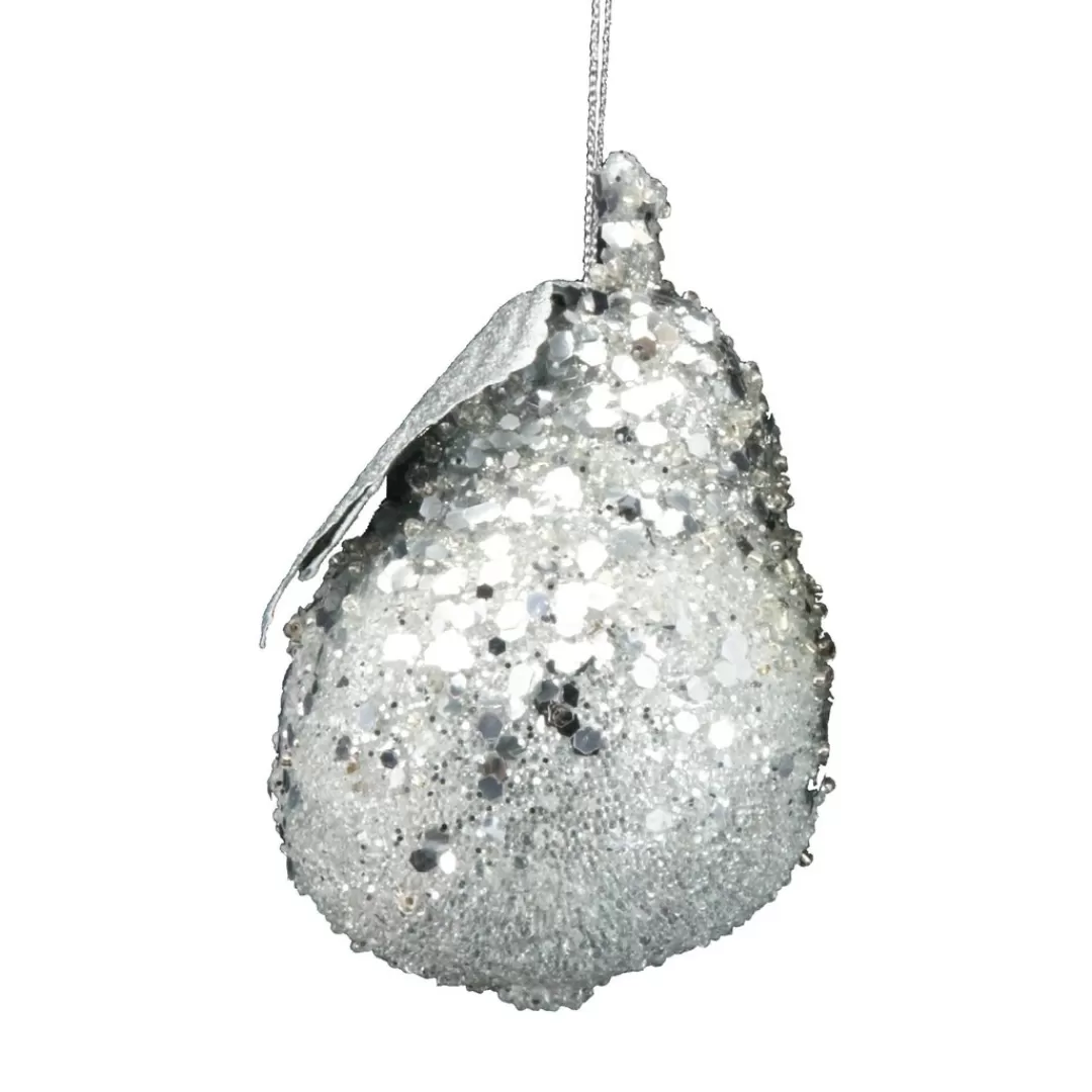 The Christmas Shop Silver & White Theme*Silver Glittered Pear