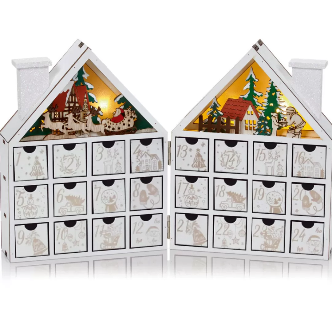 The Christmas Shop Wooden Ornaments | Advent Calendars - Card, Fabric And Wood*Wood Advent With LED Lights